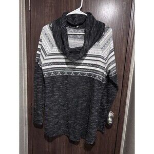 Vanity L Lace Mixed Knit Hoodie Cowl Neck Boho Top